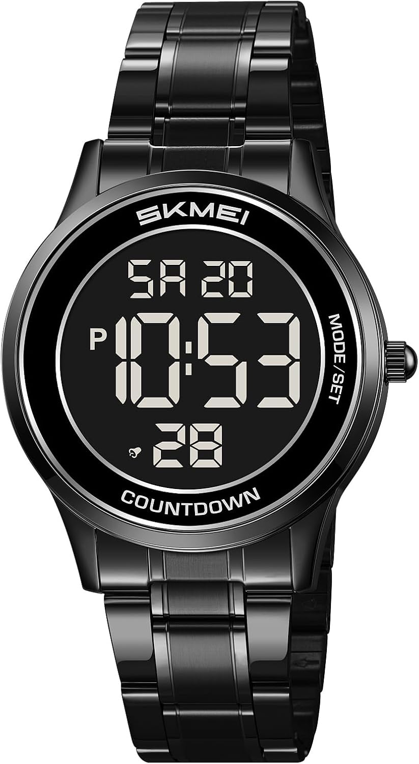 FANMIS Men’s and Women’s Digital Retro Watch with Stainless Steel Bracelet Waterproof LED Wristwatch with Alarm, Stopwatch, Countdown, Classic Business Watches