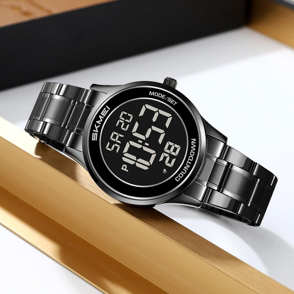 FANMIS Men’s and Women’s Digital Retro Watch with Stainless Steel Bracelet Waterproof LED Wristwatch with Alarm, Stopwatch, Countdown, Classic Business Watches