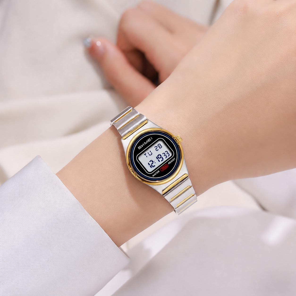 Gosasa Retro Ultra-Thin Digital Watch for Men & Women, 30M Water Resistant | Stainless Steel Design Adds A Business-Casual Look, Quartz Timing Pairs With LED Backlight, Alarm And Stopwatch For Daily Use