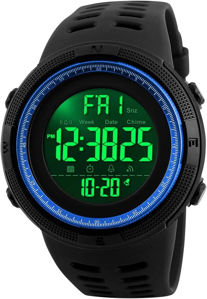 SKMEI Watch for Men,Military Sports Round Digital Watch with Waterproof Led Light Stopwatch Countdown Date Alarms Chronograph