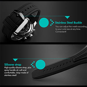 SKMEI Men Watches Silicone Band Young Waterproof Sports Fashion Casual Large Big Face Chronograph Luxury Luminous Analog Quartz Black Wrist Watch Gifts