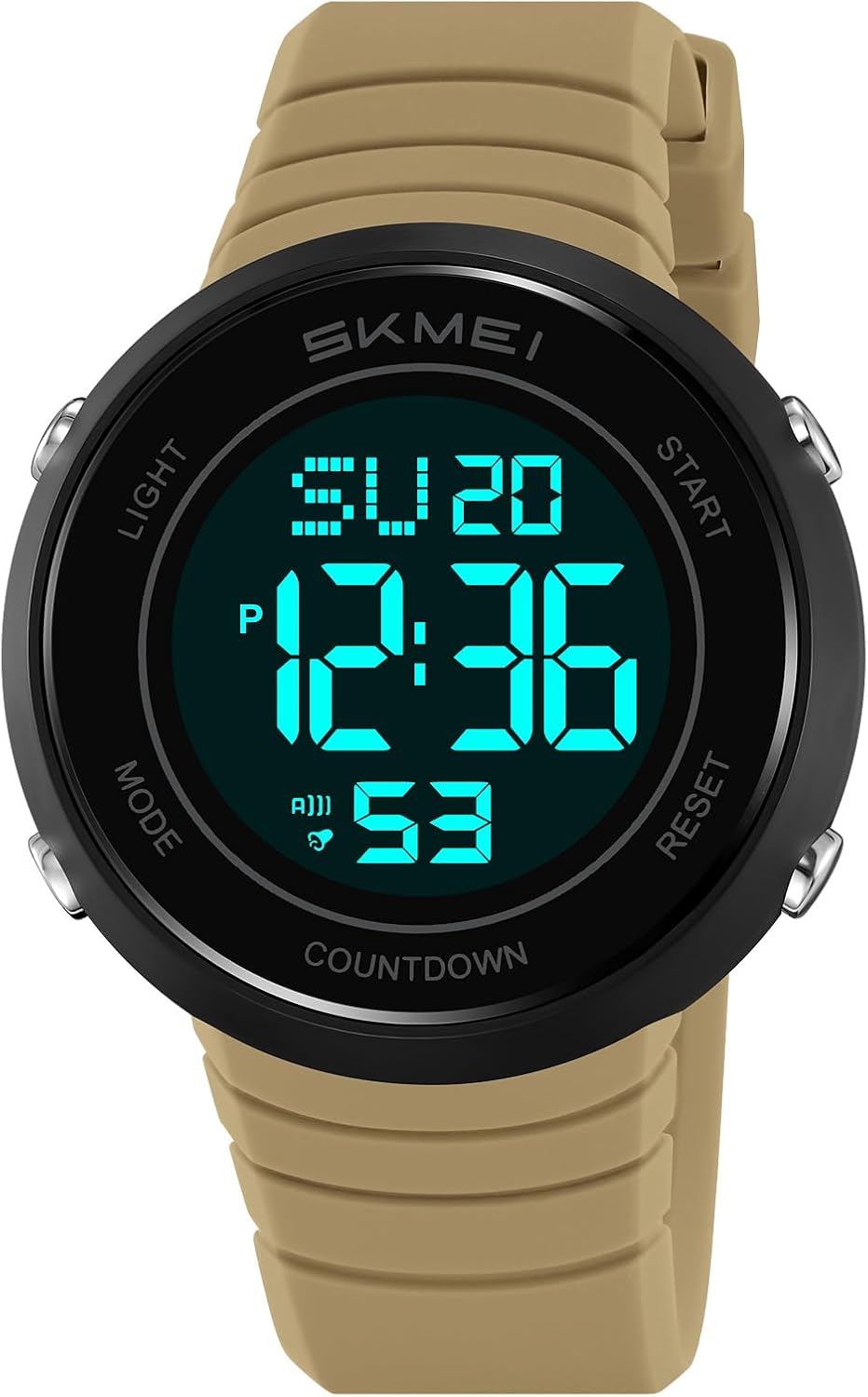 SKMEI Watch for Men,Military Sports Round Digital Watch with Waterproof Led Light Stopwatch Countdown Date Alarms Chronograph