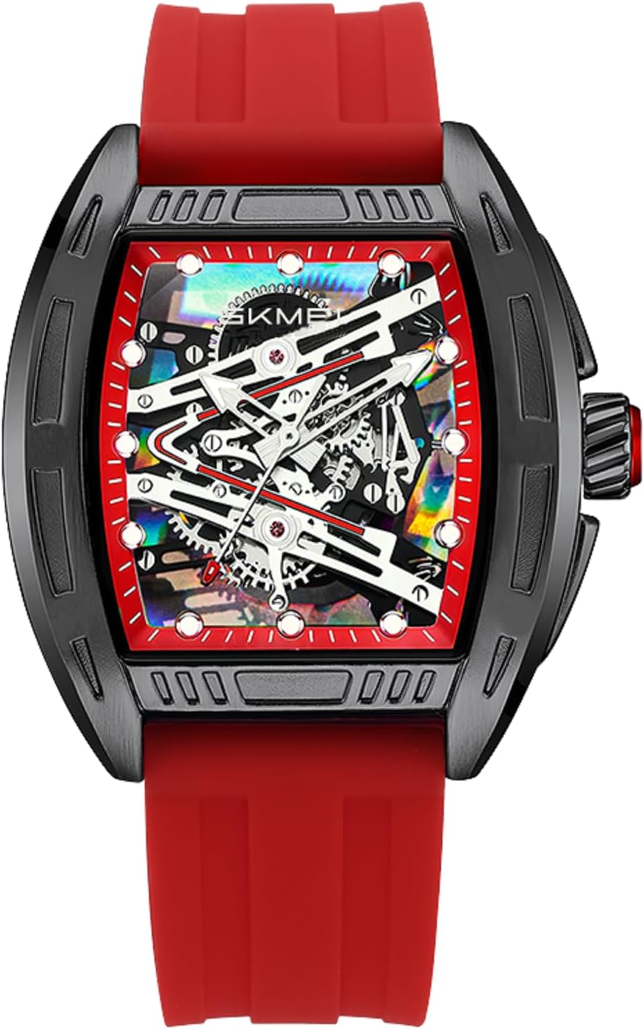 SKMEI Watches for Men,Luxury Square Mechanical Skeleton Mens Watches with 3ATM Waterproof Luminous Silicone Strap Janpanese Movement Wrist Watch