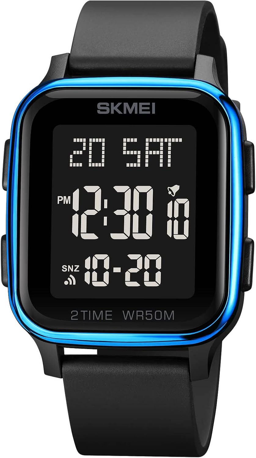 Gosasa Classic Square Face Unisex Women's Men's Digital Multifunction Outdoor Casual Watch Countdown 50M Waterproof Led Light Wristwatch