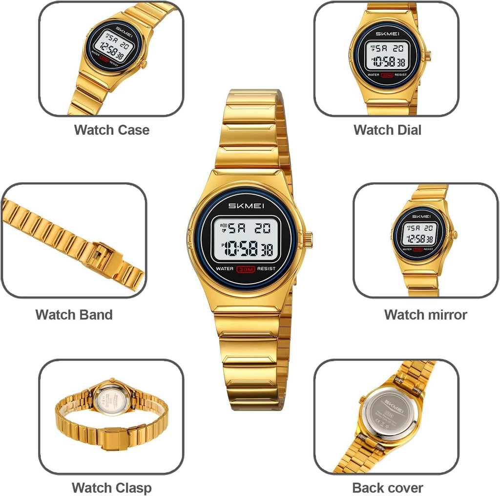 Gosasa Retro Ultra-Thin Digital Watch for Men & Women, 30M Water Resistant | Stainless Steel Design Adds A Business-Casual Look, Quartz Timing Pairs With LED Backlight, Alarm And Stopwatch For Daily Use