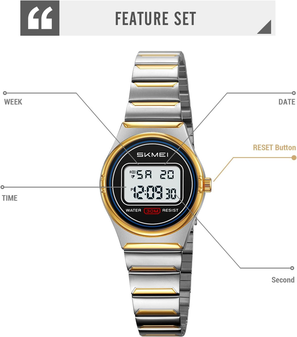 Gosasa Retro Ultra-Thin Digital Watch for Men & Women, 30M Water Resistant | Stainless Steel Design Adds A Business-Casual Look, Quartz Timing Pairs With LED Backlight, Alarm And Stopwatch For Daily Use