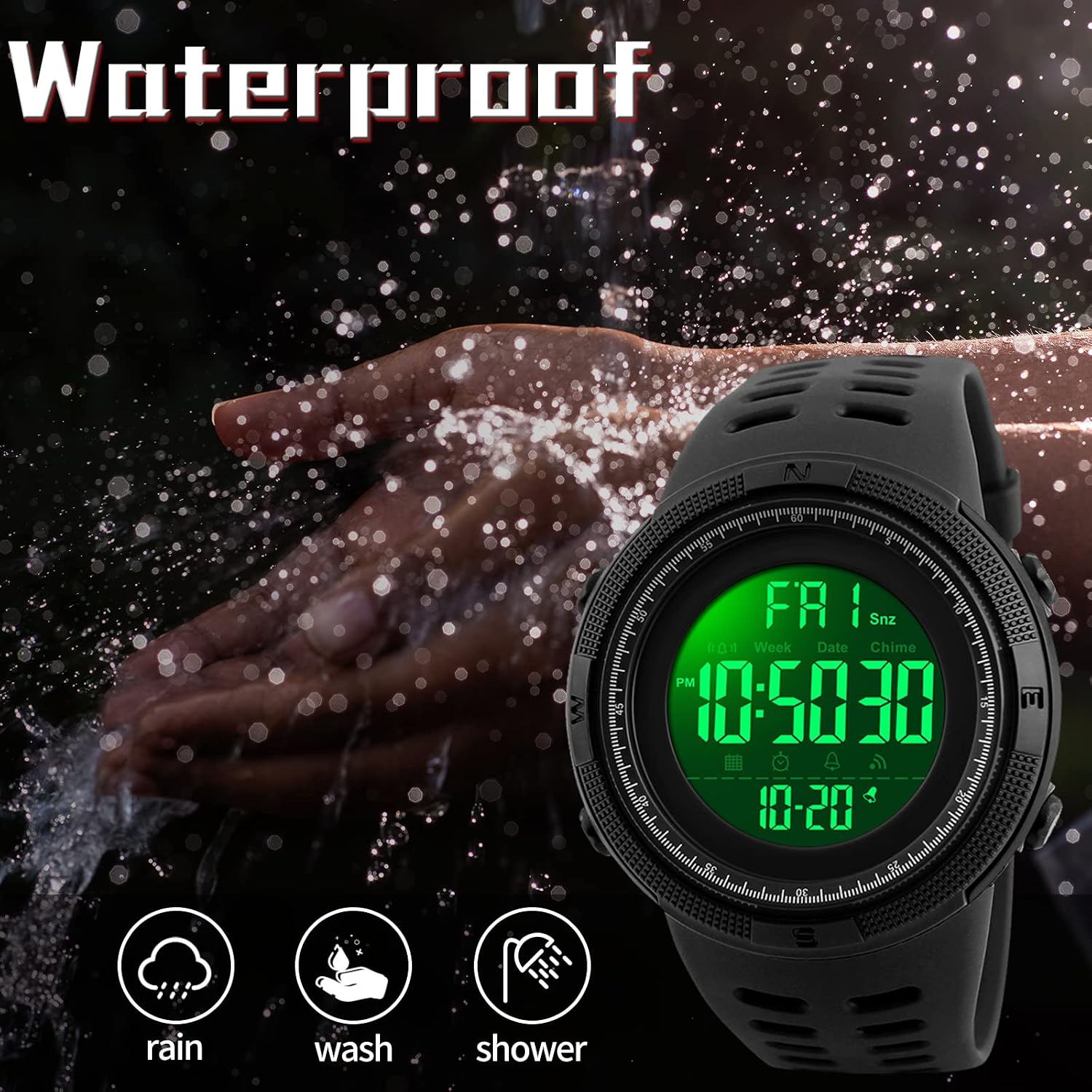 SKMEI Watch for Men,Military Sports Round Digital Watch with Waterproof Led Light Stopwatch Countdown Date Alarms Chronograph