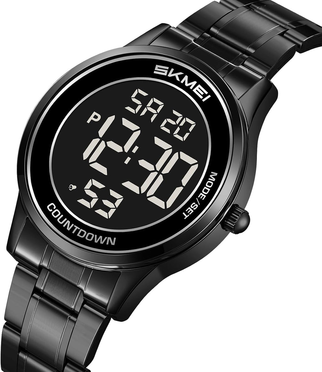 FANMIS Men’s and Women’s Digital Retro Watch with Stainless Steel Bracelet Waterproof LED Wristwatch with Alarm, Stopwatch, Countdown, Classic Business Watches