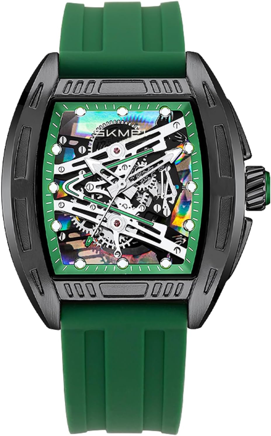 SKMEI Watches for Men,Luxury Square Mechanical Skeleton Mens Watches with 3ATM Waterproof Luminous Silicone Strap Janpanese Movement Wrist Watch