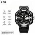 ZGO Black Silver Mecha‑Style Student Electronic Watch, 50M Water Resistant Luminous Hands Sports Wristwatch for Boys