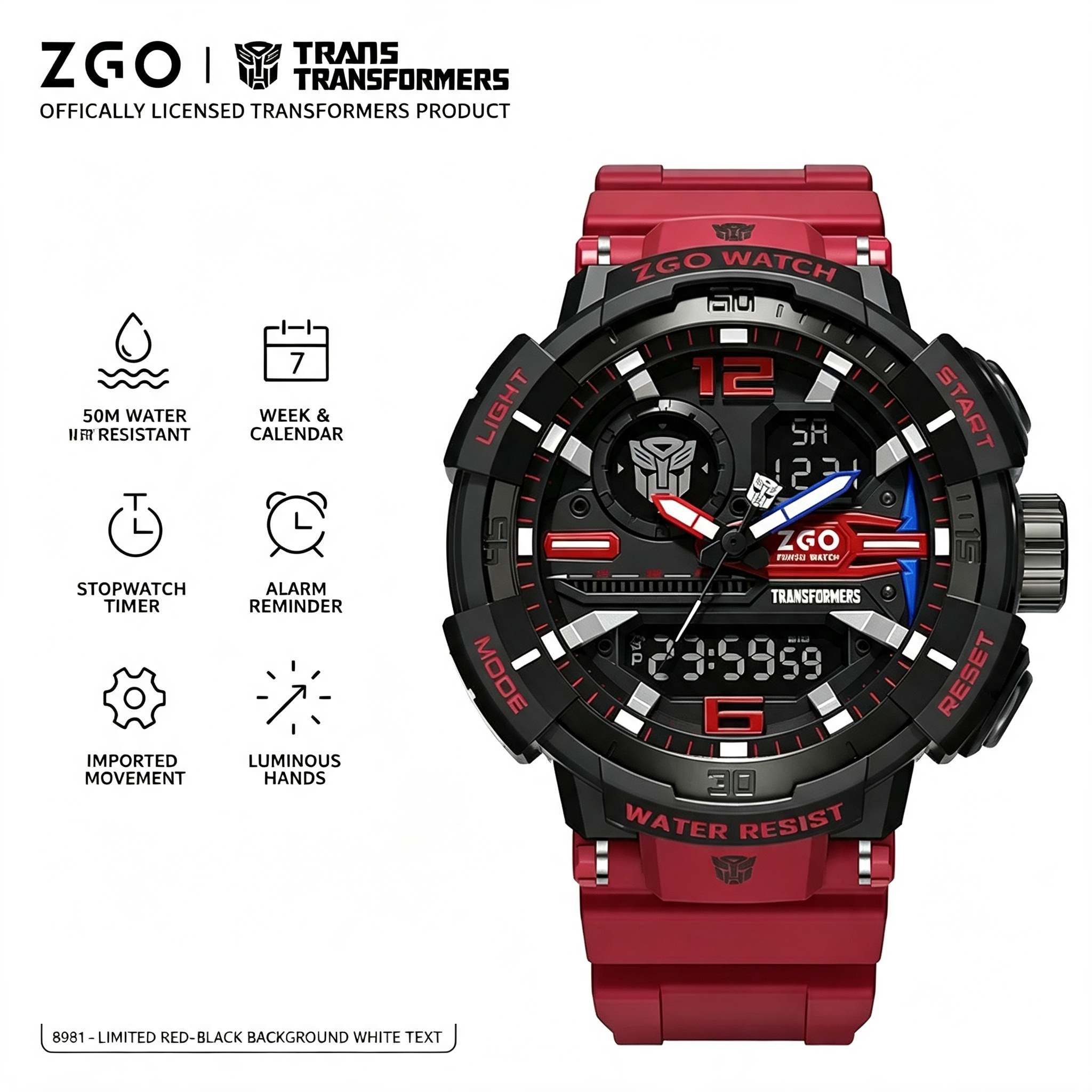 ZGO Transformers Mechanical Style Wrist Watch, Luminous Hands Calendar Week Display Sport Watch Gift for Teenage Boys