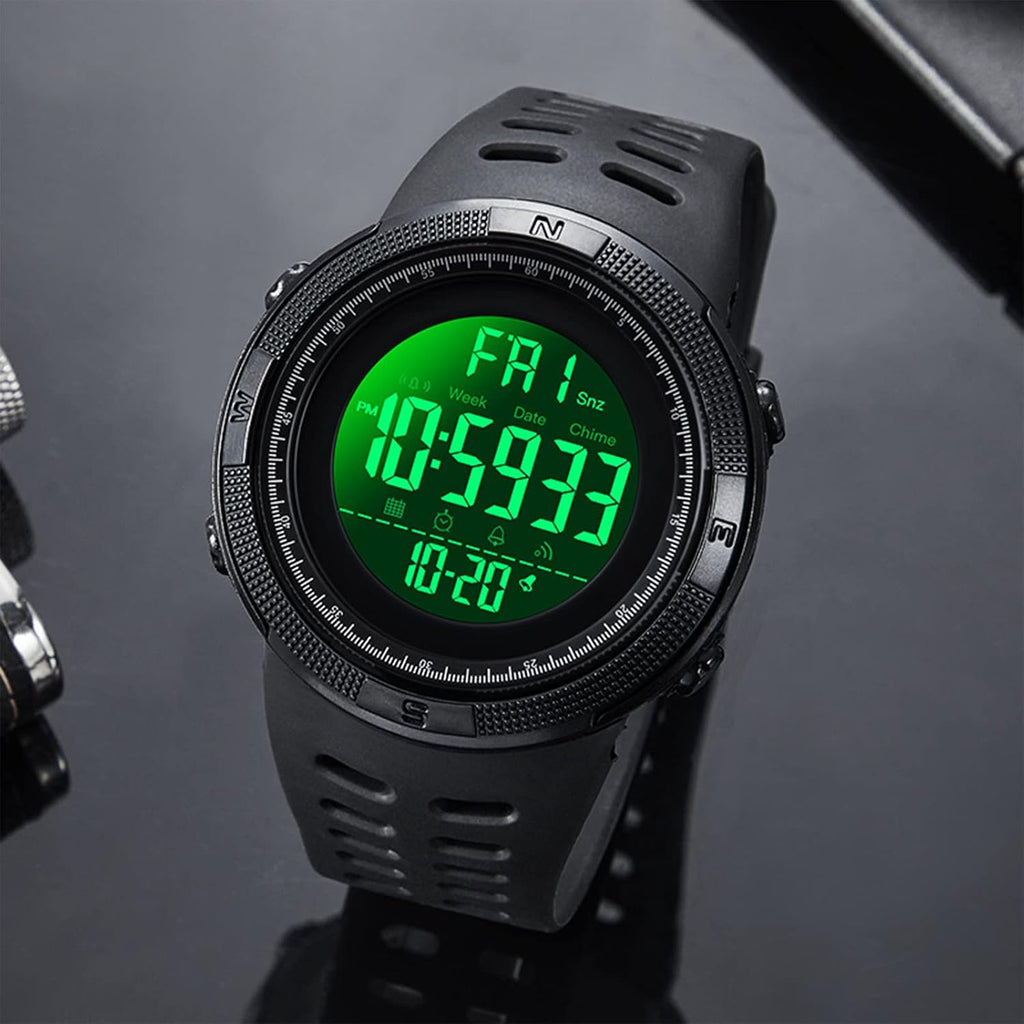 SKMEI Watch for Men,Military Sports Round Digital Watch with Waterproof Led Light Stopwatch Countdown Date Alarms Chronograph