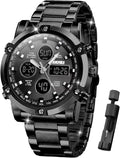 SKMEI Mens Wrist Watch, Waterproof Military Analog Digital Watches with LED Multi Time Chronograph, Stainless Steel Business Watches for Men