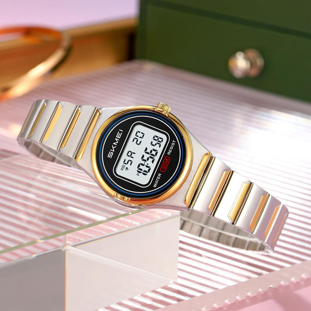 Gosasa Retro Ultra-Thin Digital Watch for Men & Women, 30M Water Resistant | Stainless Steel Design Adds A Business-Casual Look, Quartz Timing Pairs With LED Backlight, Alarm And Stopwatch For Daily Use