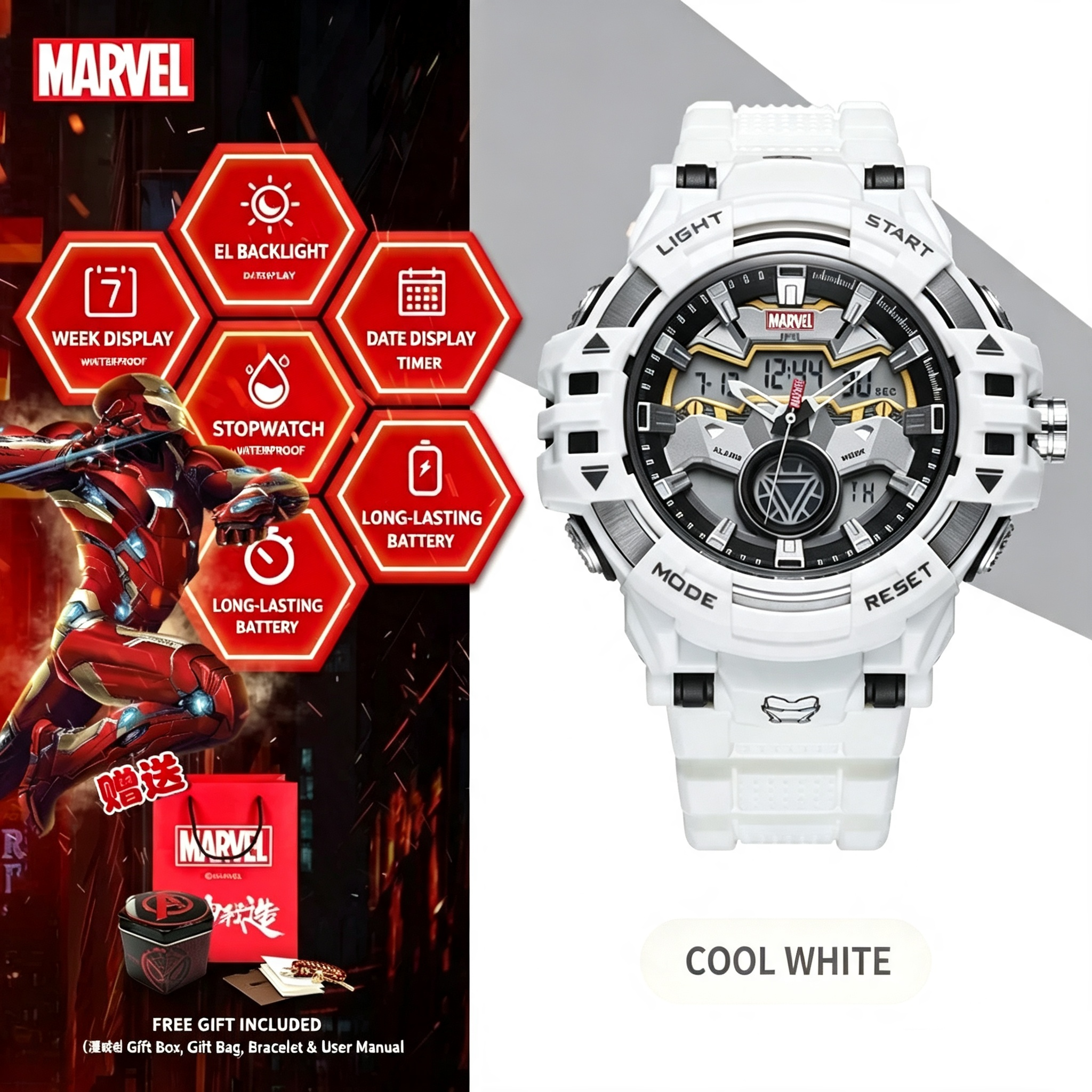 Marvel Iron Man 2026 Digital Watch for Boys-With Marvel Gift Box, Gift Bag, Bracelet & User Manual