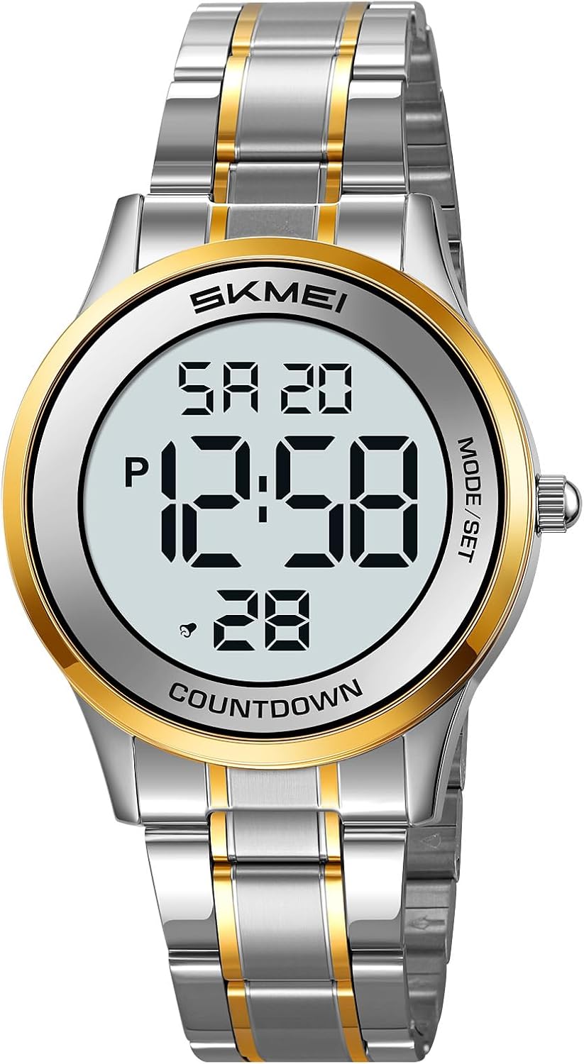 FANMIS Men’s and Women’s Digital Retro Watch with Stainless Steel Bracelet Waterproof LED Wristwatch with Alarm, Stopwatch, Countdown, Classic Business Watches