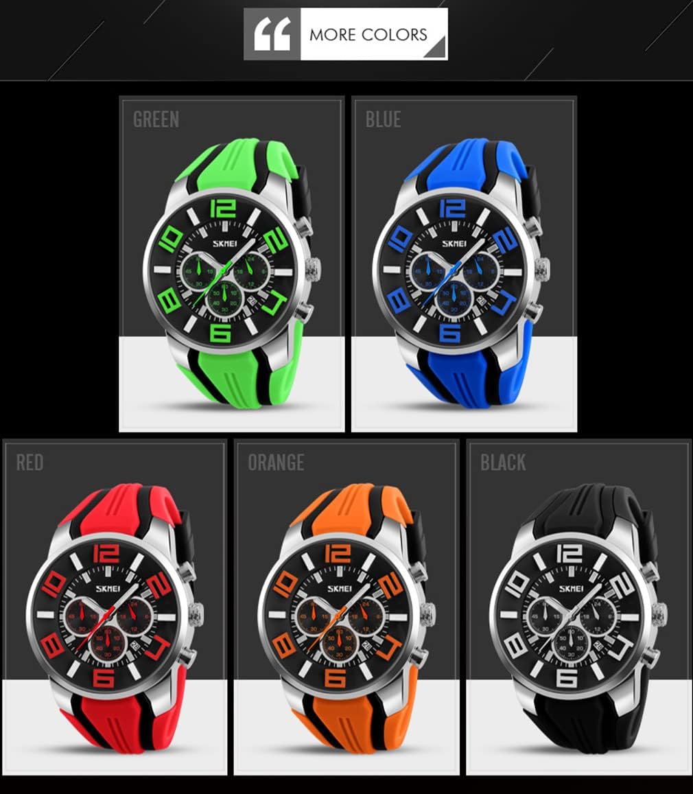 SKMEI Men Watches Silicone Band Young Waterproof Sports Fashion Casual Large Big Face Chronograph Luxury Luminous Analog Quartz Black Wrist Watch Gifts