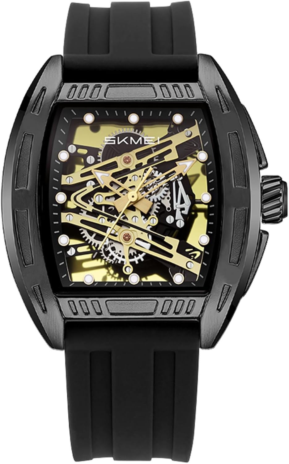 SKMEI Watches for Men,Luxury Square Mechanical Skeleton Mens Watches with 3ATM Waterproof Luminous Silicone Strap Janpanese Movement Wrist Watch