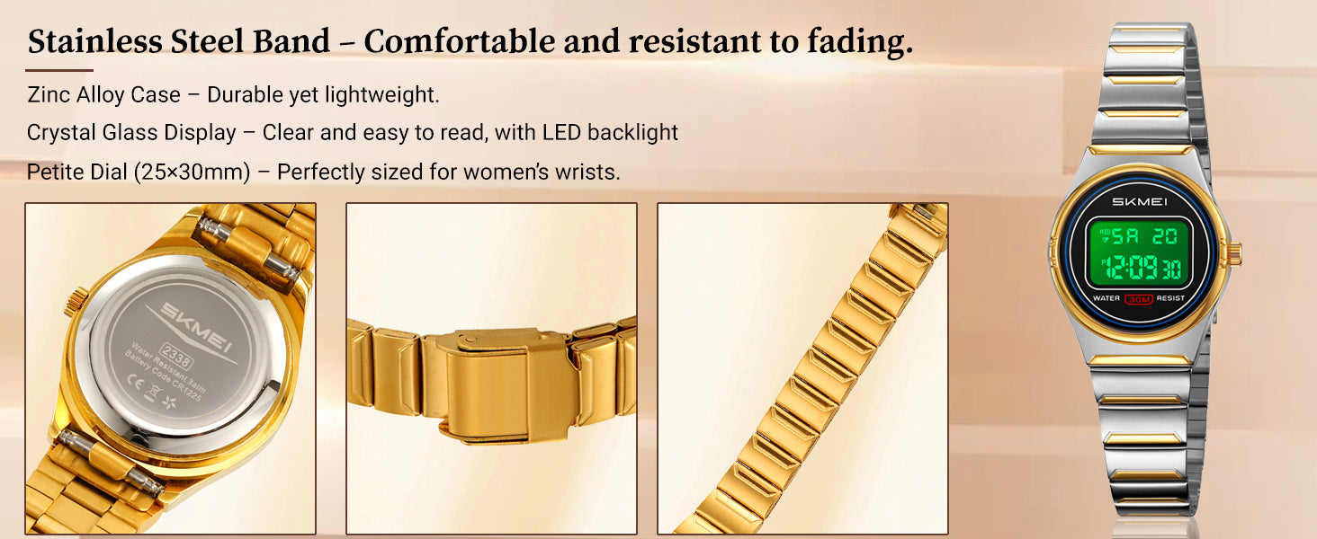 Gosasa Retro Ultra-Thin Digital Watch for Men & Women, 30M Water Resistant | Stainless Steel Design Adds A Business-Casual Look, Quartz Timing Pairs With LED Backlight, Alarm And Stopwatch For Daily Use