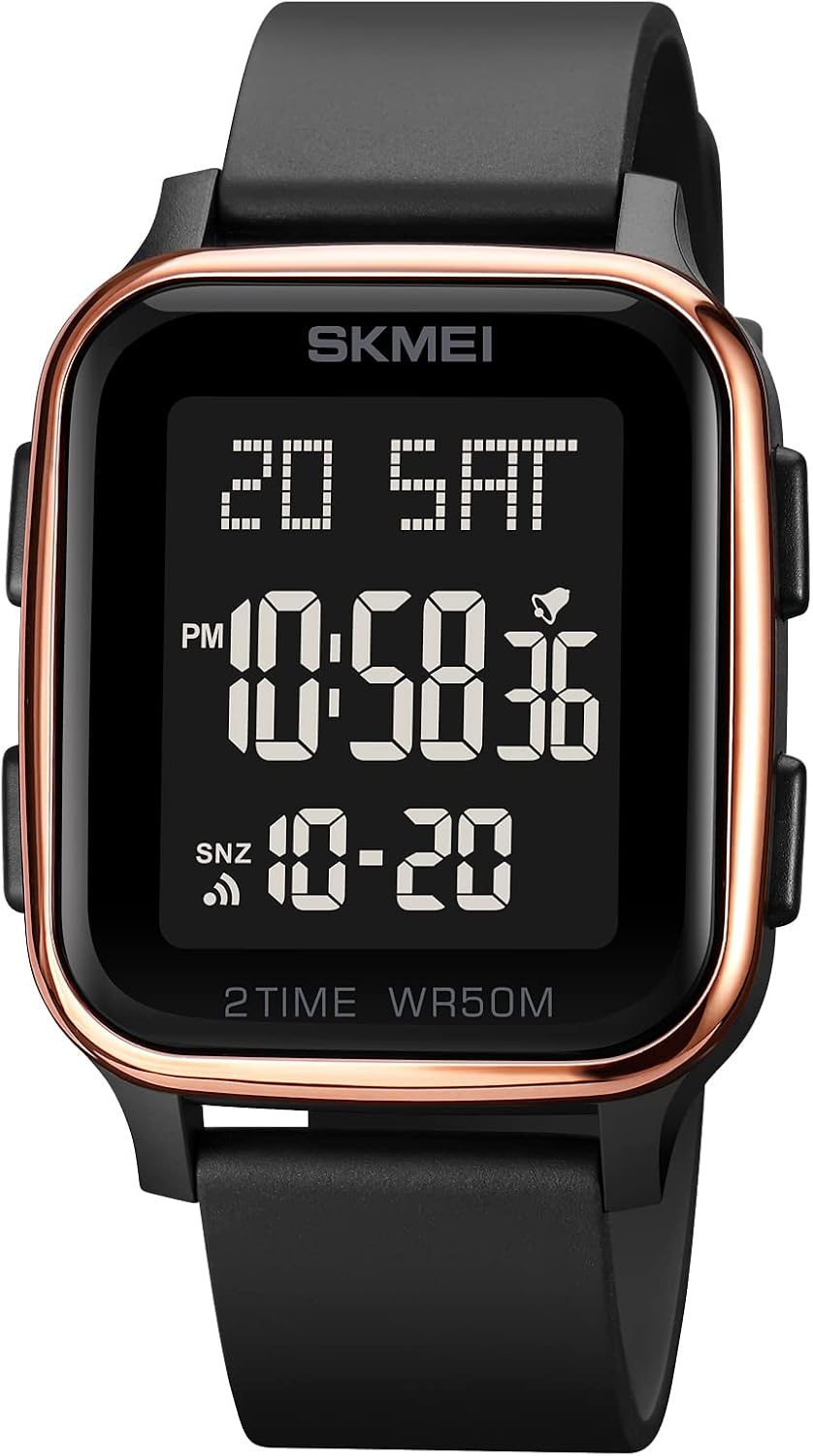 SKMEI Watches for Men,Military Square Ultra-Thin Digital Women Watch with Dual Time 50M Waterproof LED Light Alarm Stopwatch Unisex Sports Watch