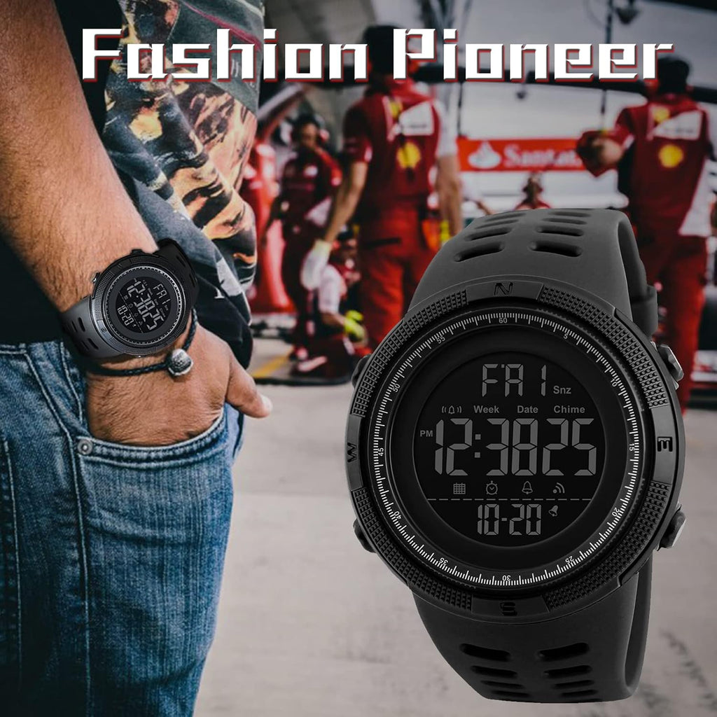 SKMEI Watch for Men,Military Sports Round Digital Watch with Waterproof Led Light Stopwatch Countdown Date Alarms Chronograph