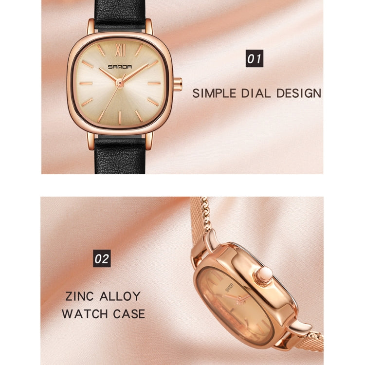 SANDA P1098 Simple Bar Scale Oval Dial Quartz Watch for Women