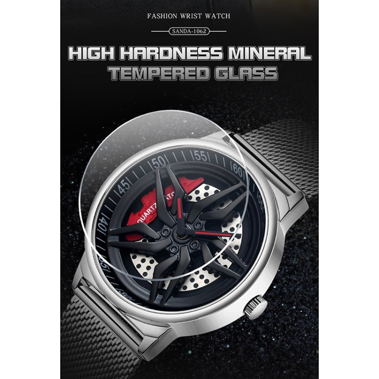 SANDA 1062 360 Degree Hollow Spinning Dial Mesh Strap Quartz Watch for Men, 1062 Mesh Strap