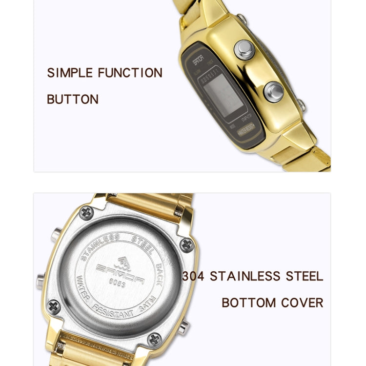 SANDA 6053 Square LED Digital Display Dial Running Seconds Alarm Clock Electronic Watch for Women