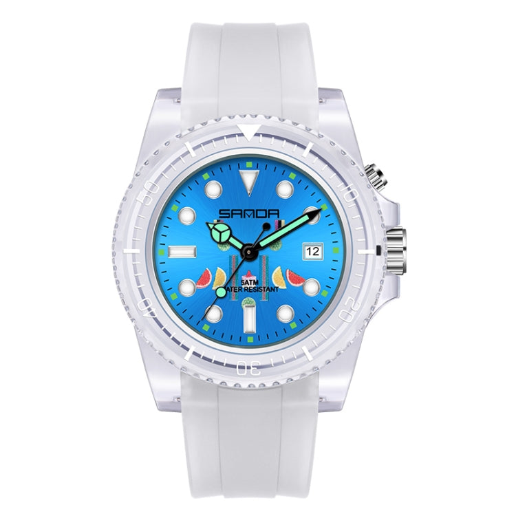 SANDA 6078 Fluorescent Calendar Dial Transparent Strap Quartz Watch for Women