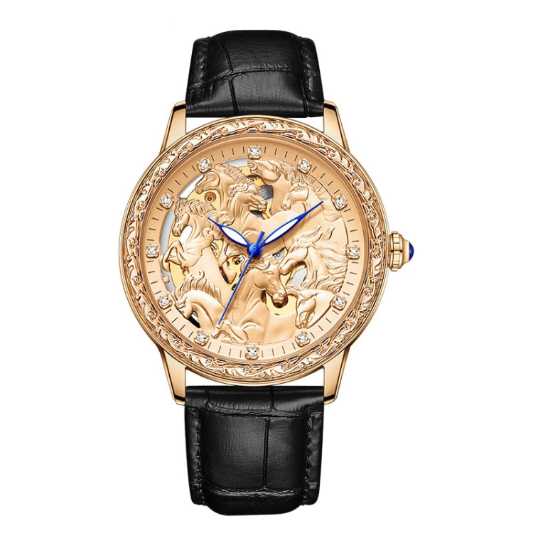 SANDA 7011 Leather Strap Luminous Waterproof Mechanical Watch