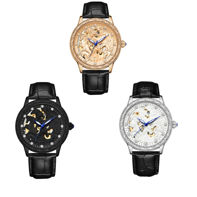 SANDA 7011 Leather Strap Luminous Waterproof Mechanical Watch