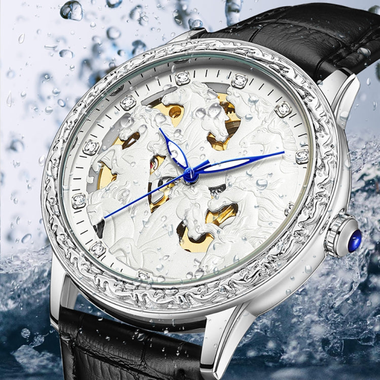 SANDA 7011 Leather Strap Luminous Waterproof Mechanical Watch