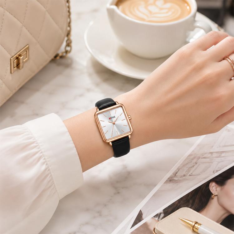 SANDA 1316 Ladies 3ATM Waterproof Alloy Case Quartz Watch, Leather-Black, Leather-Pink, Leather-Grey, Leather-Blue, Leather-White, Leather-Red