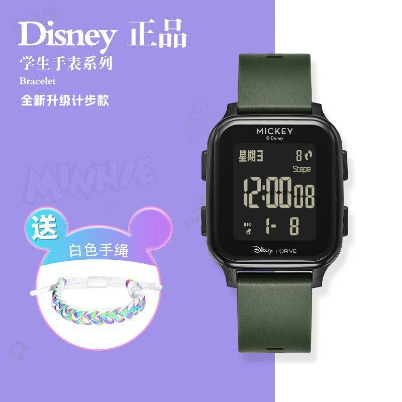 Disney Mickey Square Digital Watch, 50M Waterproof Student Watch with Step Counter