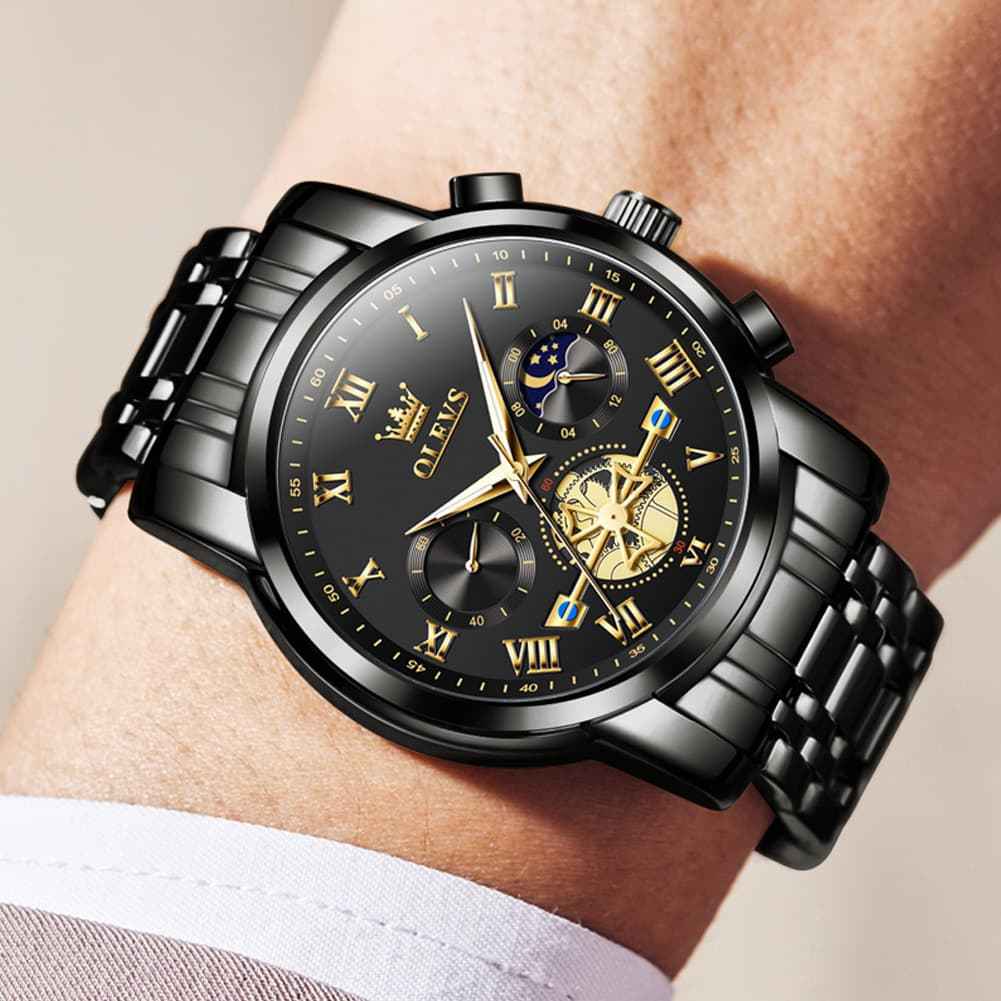 "The Voyager" Chronograph Watch | Sun & Moon Phase & Wheel Design