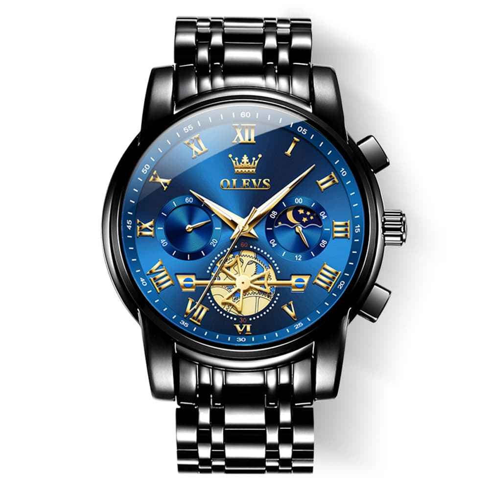 "The Voyager" Chronograph Watch | Sun & Moon Phase & Wheel Design