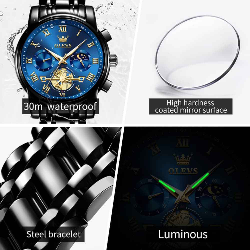 "The Voyager" Chronograph Watch | Sun & Moon Phase & Wheel Design