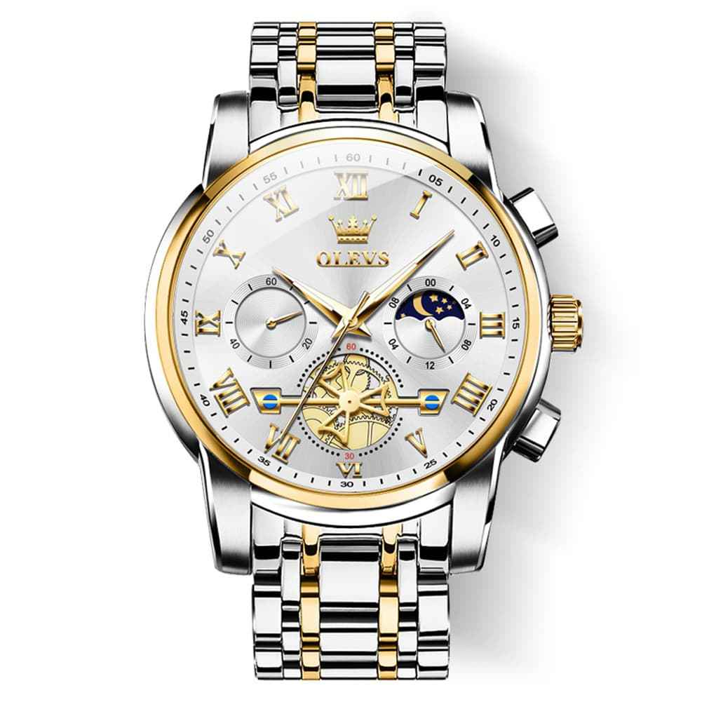 "The Voyager" Chronograph Watch | Sun & Moon Phase & Wheel Design