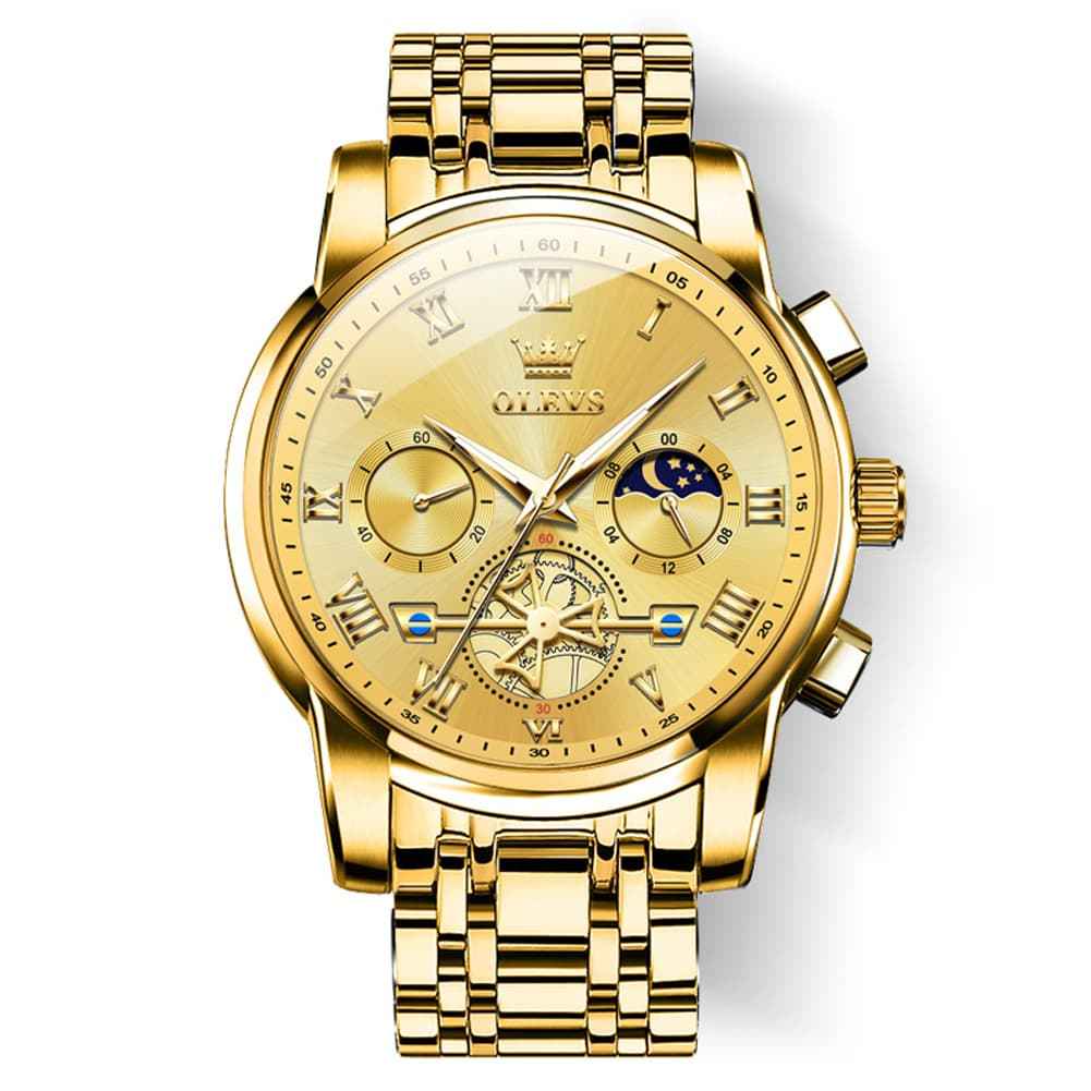 "The Voyager" Chronograph Watch | Sun & Moon Phase & Wheel Design