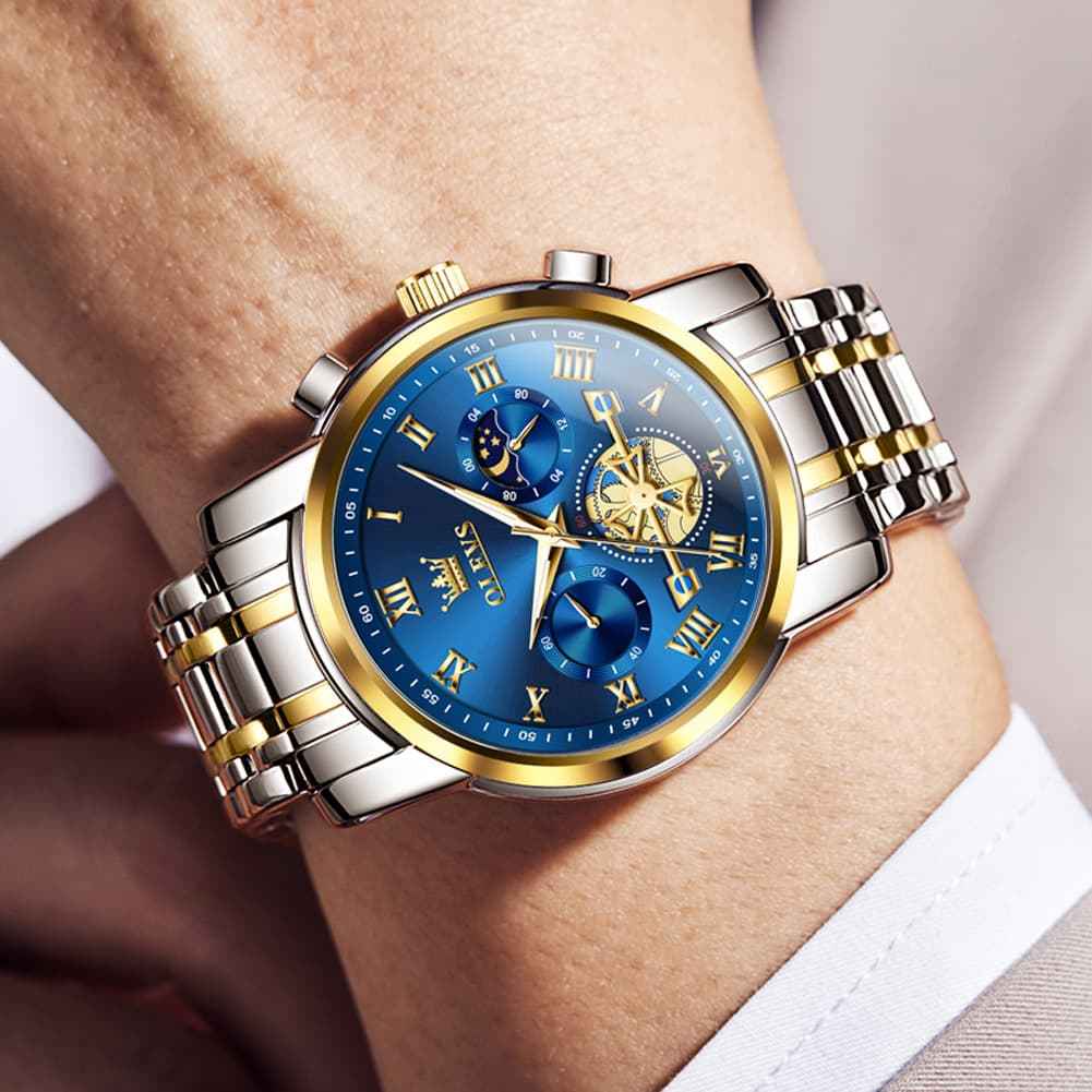 "The Voyager" Chronograph Watch | Sun & Moon Phase & Wheel Design