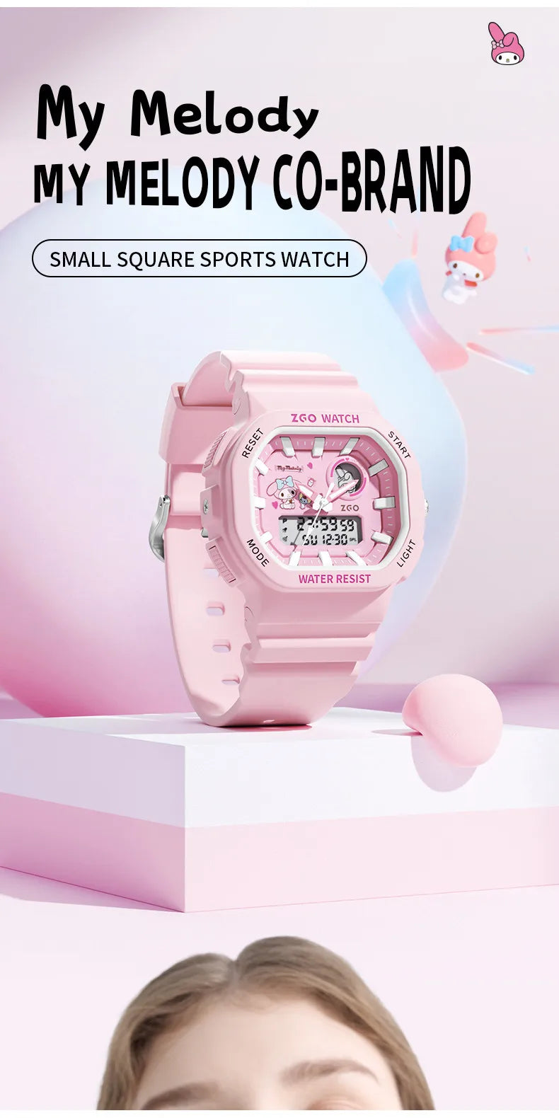 ZGO X Sanrio My Melody New Electronic Watch Dual Display Waterproof