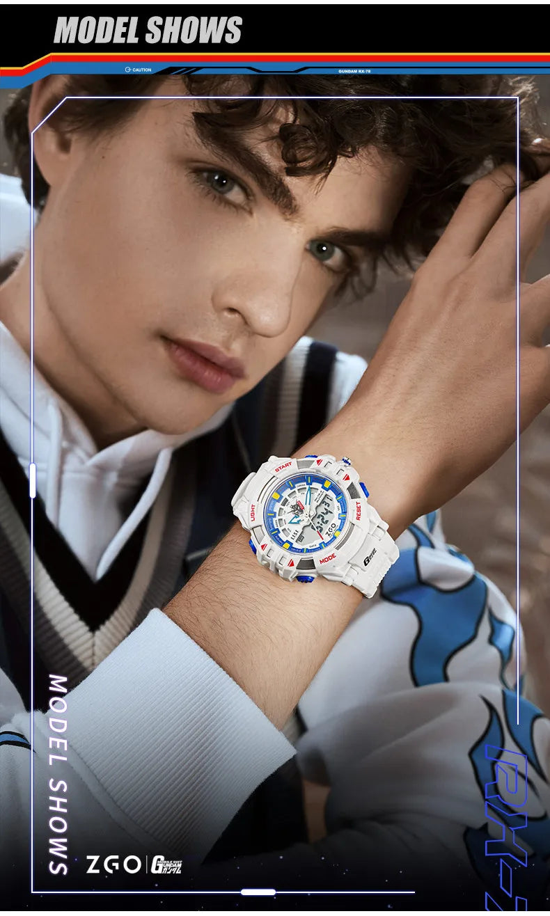 ZGO X Gundam Kids Watch Mechanical Waterproof Sports Electronic Digital Watches For Middle School Student Teenage Boys