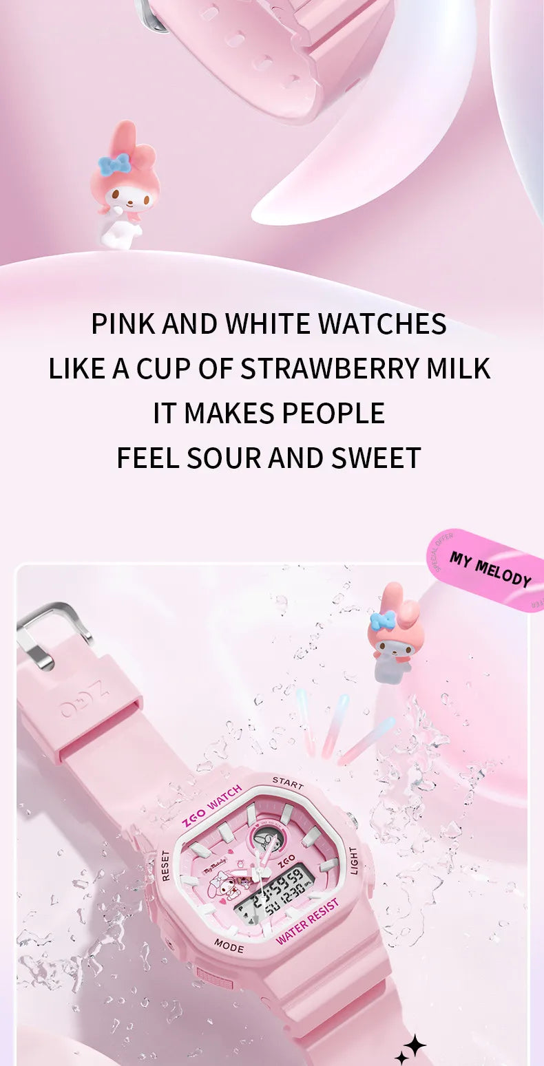 ZGO X Sanrio My Melody New Electronic Watch Dual Display Waterproof