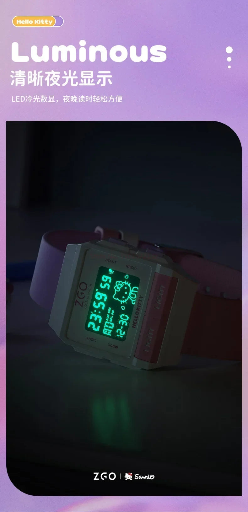 Original Sanrio Joint Zgo Kuromi Cinnamoroll Anime Cute Watches Waterproof Luminous Kawaii Sports Quartz Watch Chrismas Gifts