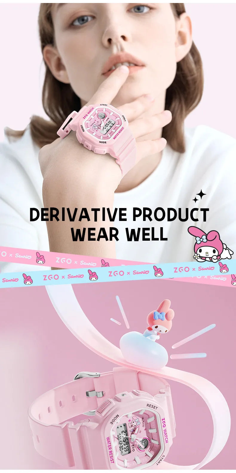 ZGO X Sanrio My Melody New Electronic Watch Dual Display Waterproof