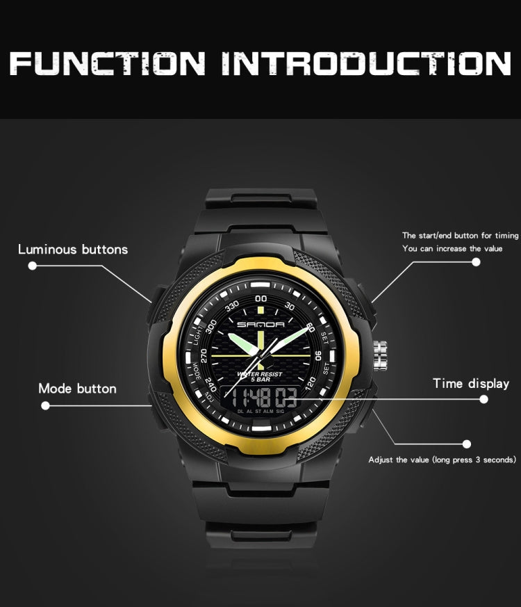 Sanda 3004 Electronic Watch Movement Men Watch Outdoor Sports Luminous Waterproof Multi-Function Watch