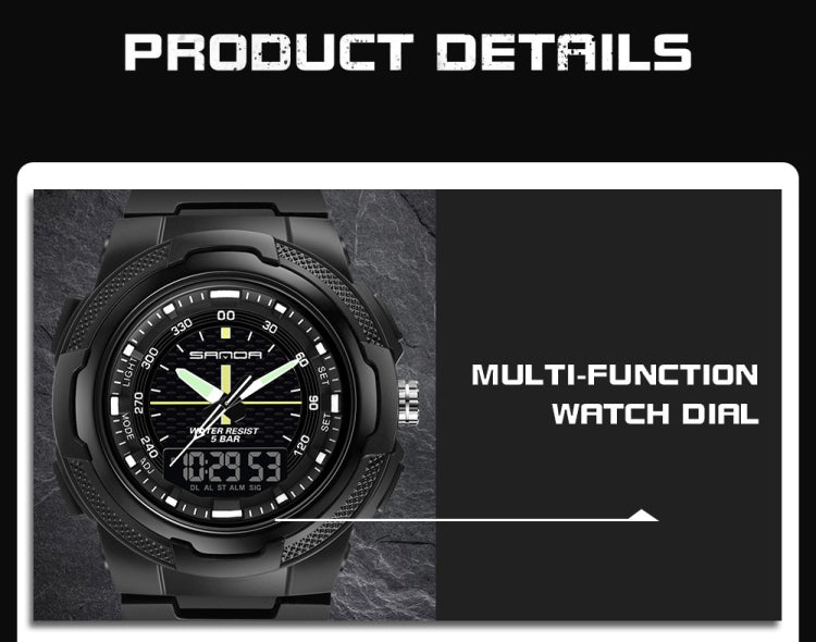 Sanda 3004 Electronic Watch Movement Men Watch Outdoor Sports Luminous Waterproof Multi-Function Watch