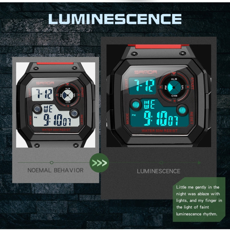 SANDA418 Square Wristwatch Swimming Waterproof Alarm Night light Male Student Watch Simple Fashion Sports Watch