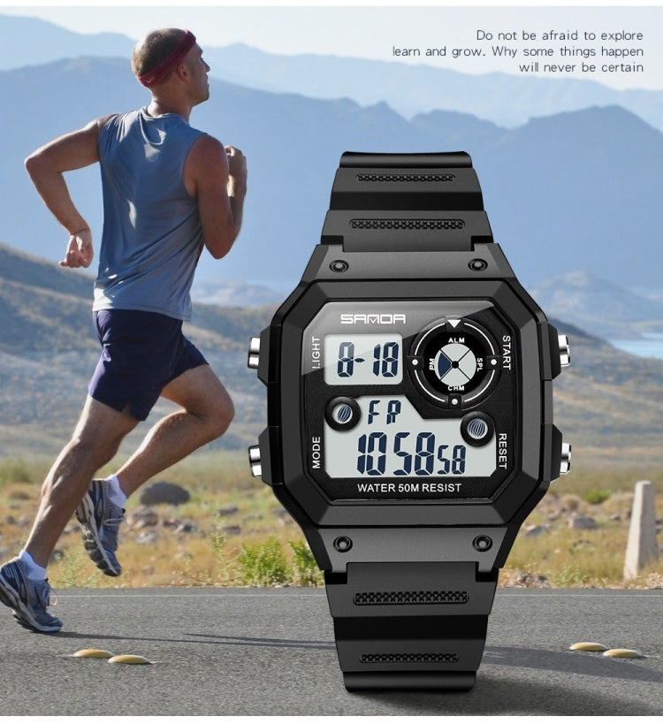 SANDA418 Square Wristwatch Swimming Waterproof Alarm Night light Male Student Watch Simple Fashion Sports Watch