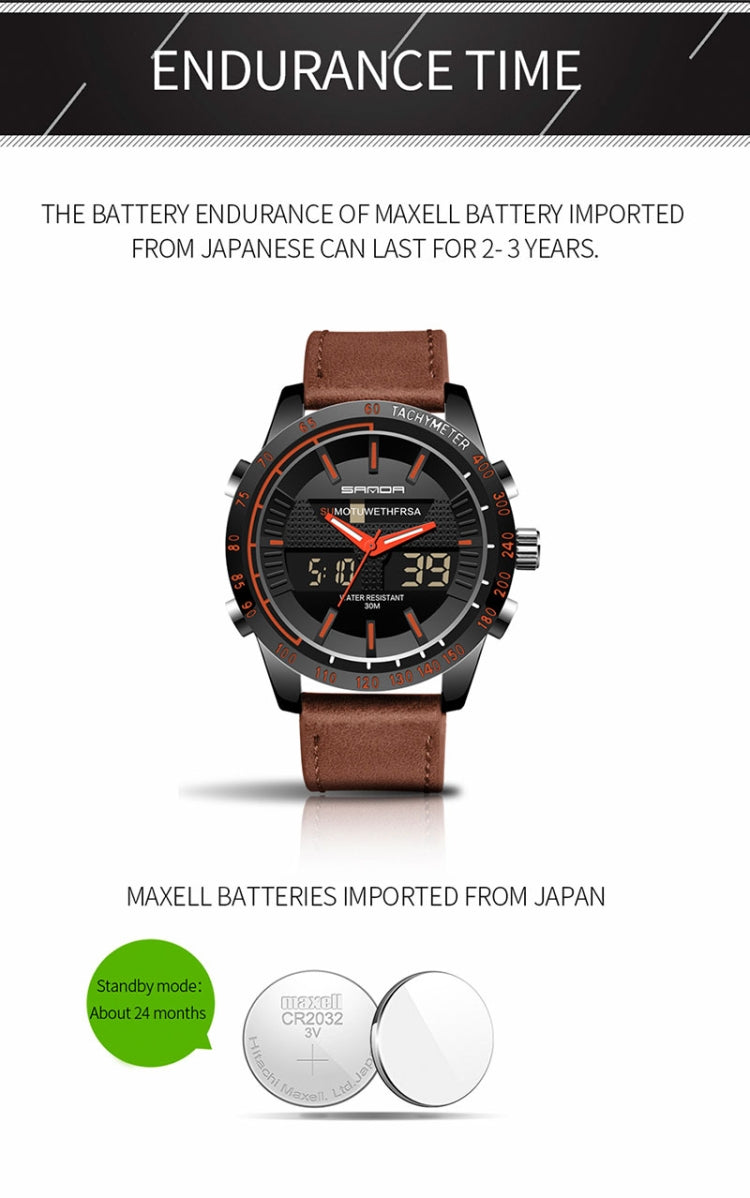 SANDA 774 Men Belt Watch Dual Display Multi Function Sports Electronic Watch Fashion Trend Leisure Waterproof Luminous Watch